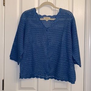 Norm Thompson Crochet Blue Sweater.